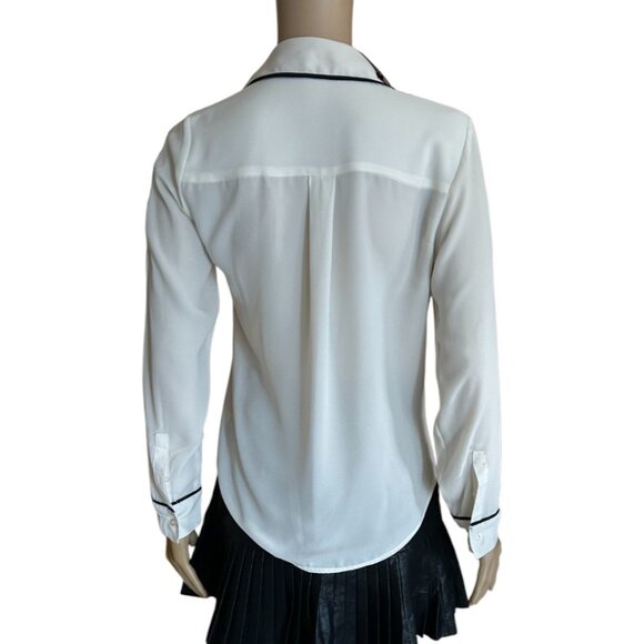 NWOT Express Women's Portifino Ivory Shirt Black Piping XXS - Picture 5 of 5